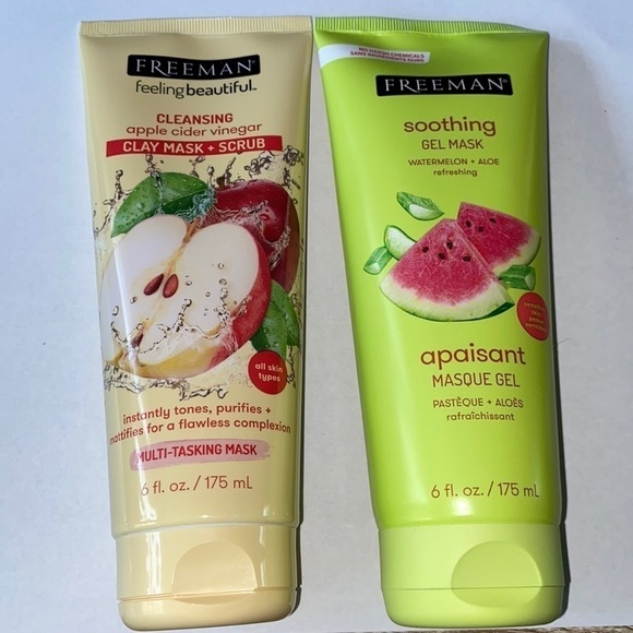 Freeman mask set clay and soothing gel mask apple vinegar and watermelon‎ NEW - Picture 1 of 5